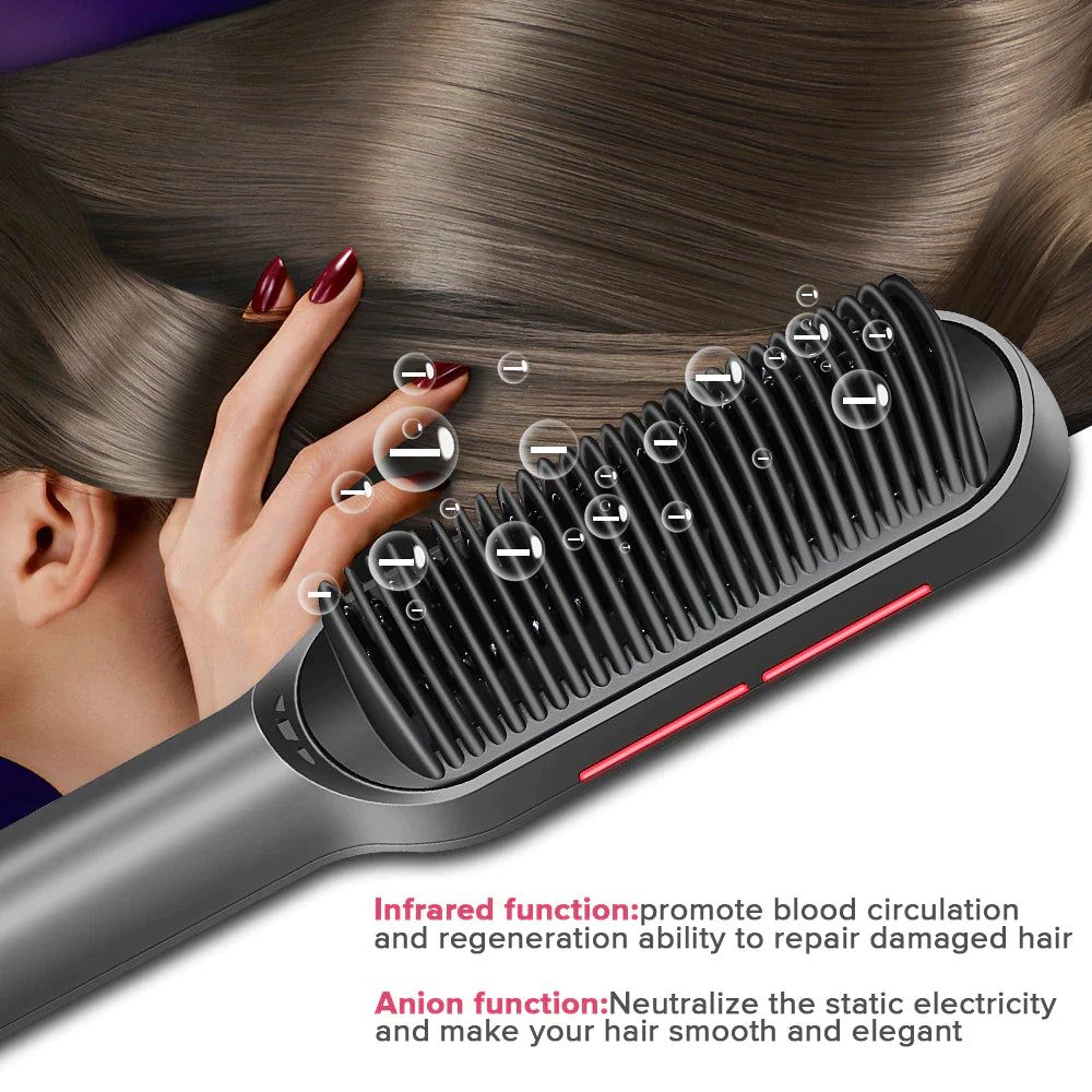 Professional Electric Hair Straightener Brush Heated Comb Straight & Curly Styling Tool