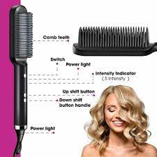 Professional Electric Hair Straightener Brush Heated Comb Straight & Curly Styling Tool