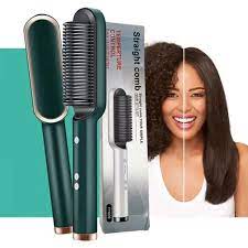 Professional Electric Hair Straightener Brush Heated Comb Straight & Curly Styling Tool