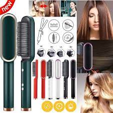 Professional Electric Hair Straightener Brush Heated Comb Straight & Curly Styling Tool