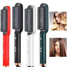 Professional Electric Hair Straightener Brush Heated Comb Straight & Curly Styling Tool